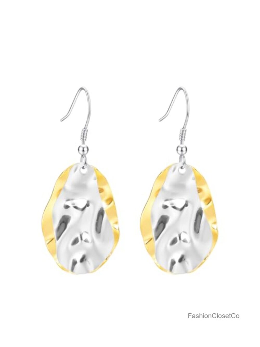 Two Tone Mixed Metal Drop Earrings Sterling Silver Hooks Hypoallergenic Boho